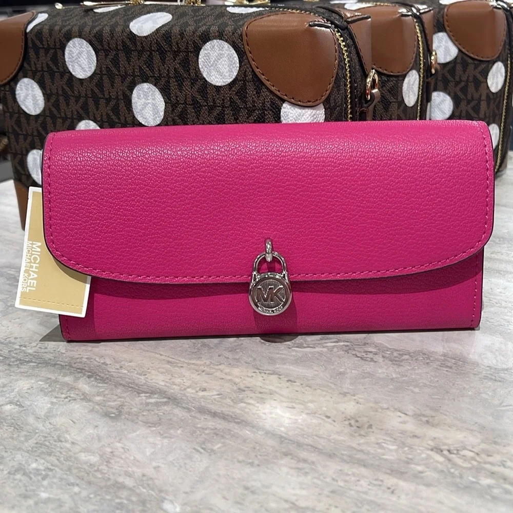 Michael Kors Hamilton Large Leather Flap Continental Wallet Dragonfruit NWT